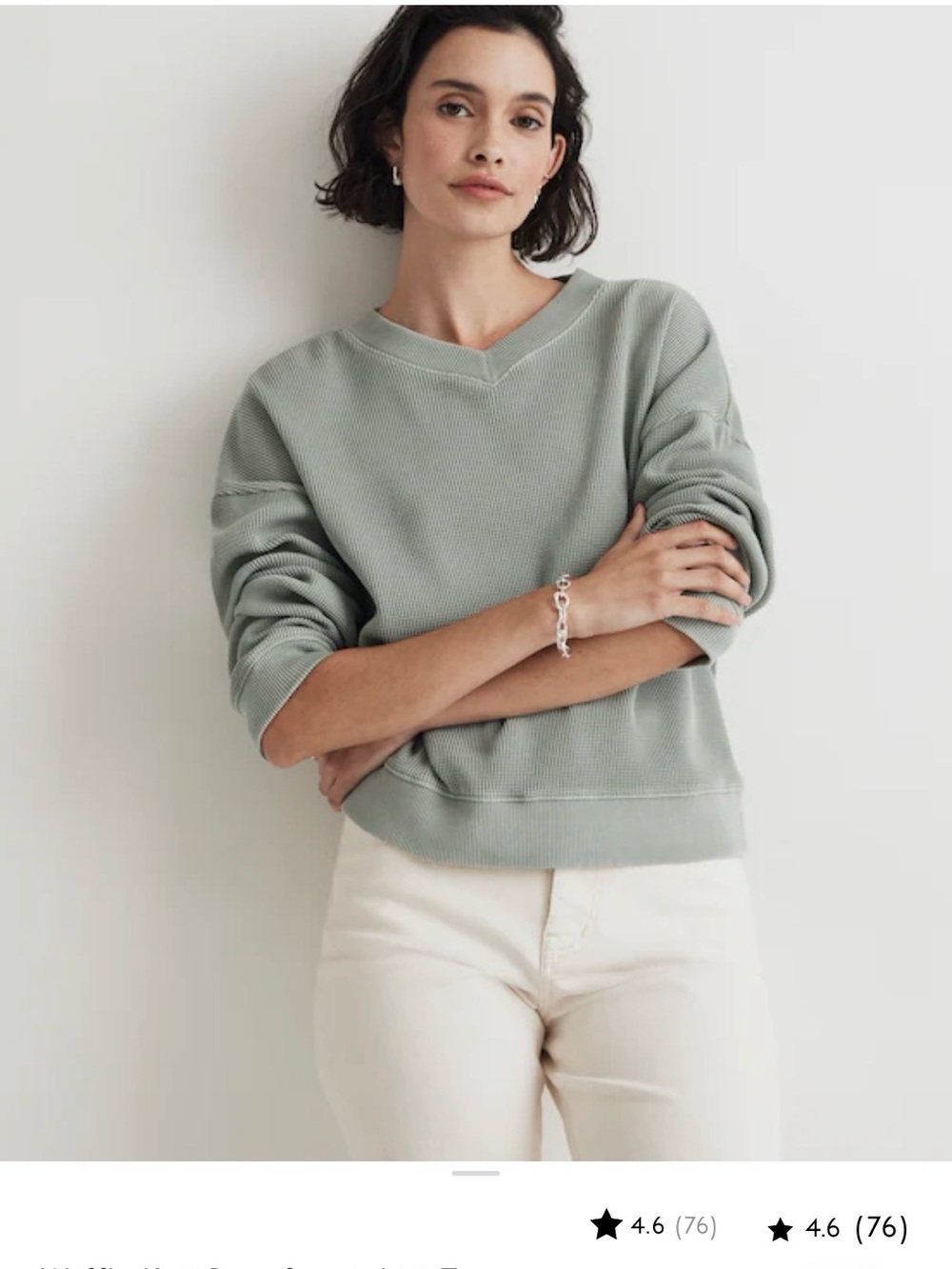 Madewell Relaxed V-Neck Waffle Knit Sweater - Sage Green, size small